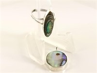 STERLING SILVER & ABALONE RING & PENDANT SET