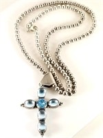 NAKAI SIGNED STERLING SILVER CROSS AND BEADED 925