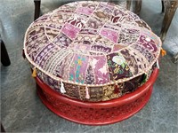 INDIAN BEADED PILLOW CHAIR W RED WOOD LACQUER