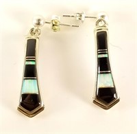 STERLING SILVER & OPAL / ONYX INLAY EARRINGS