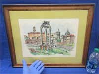 nice framed european rome watercolor - signed