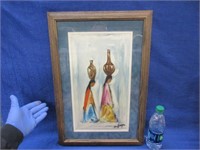 nice framed degrazia print (2 navajo ladies)