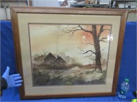 signed jerry baum 1984 watercolor (barns & trees)