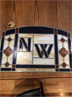 STAINED GLASS WINDOW WITH INITIALS N W