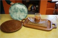 Wood & Asst Serving Trays & Candle