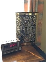 GE Alarm Clock & Metal Wastebasket
