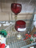 RED GLASS CANDLE HOLDERS
