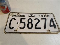 Plaque d'immatriculation de l'Ontario 1962
