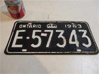 Plaque d'immatriculation de l'Ontario 1963