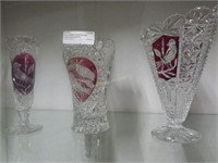 3 Pcs. Hofbauer: Crystal Fan Vase, Budvase And