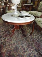 30" Round Marble Top Table W/Walnut Base