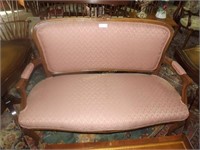Upholstered Settee W/Mahogany Frame