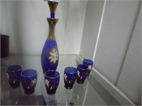Venetian Glass Hand Decorated Decanter & 6
