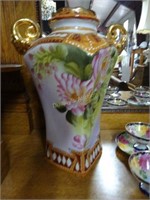 2 Hand Painted Porcelain Vases Square & 14" Round