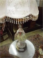 Pair Porcelain Courting Lamps W/Silk Shades