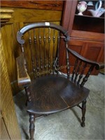 Tiger Oak Armchair W/Ornately Turned Spindles &