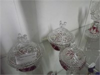 3 Pcs. Hofbauer: Footed Crystal Covered Dishes