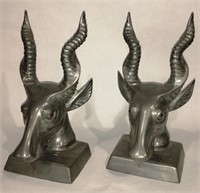PAIR BOOKENDS CAST ALUMINUM WITH GLASS EYES