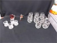 Eight silver leaf juice glasses - 4 tiny mugs -