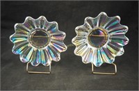 2 Clear Iridescent 6" Glass Shallow Dishes
