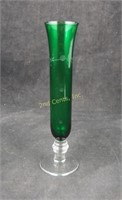 Vtg 7" Green & Clear Cut Glass Bud Floral Vase