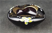 Vintage 5" Hand Painted Floral Glass Ash Tray
