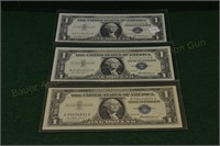 (3) unc 1957 One Dollar Silver Cert. Notes