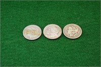 (3) Morgan Silver Dollars 1921d,1878s,1884o