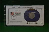 1891 Morgan Silver Dollar w/Stamps & History