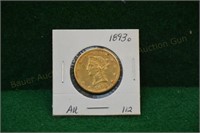 1893o Ten Dollar Gold Liberty  AU