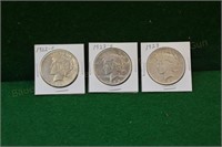 (3) Peace Silver Dollars 1923p & s, 1922s