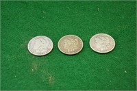 (3) Morgan Silver Dollars 1884, 00o, 1880o