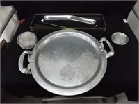 Aluminum tray and 2 coaster sets - long stainless