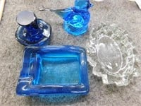 Turquoise glass: bird - toadstool - ashtray-