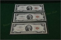 (3) 1953/1963 Two Dollar Red Seal Notes  nice