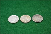 (3) Peace Silver Dollars 1925,22d,23