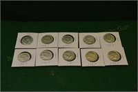 (10)1967 40% Silver Kennedy Half Dollars in 2 x 2