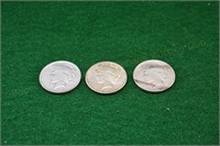 (3) Peace Silver Dollars 1925,22,25