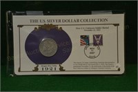 1921 Morgan Silver Dollar w/Stamp/History