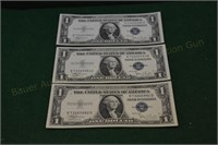 (3) 1935c One Dollar Silver Cert. Notes