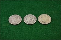 (3) Morgan Silver Dollars 1883, 01o, 21s