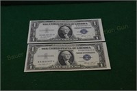(2) 1935e One Dollar Silver Certs. unc/cons. #