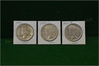 (3) Peace Silver Dollars 1922p,d,s
