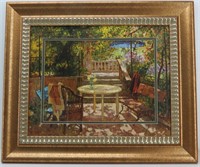 Country Patio Decor Print w/ Wide Gold Frame