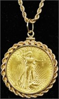 $20 LIBERTY GOLD COIN PENDANT & 24" CHAIN