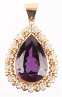 14K YELLOW GOLD DIAMOND AMETHYST PENDANT