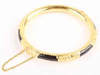 24KT YELLOW GOLD & BLACK ONYX BANGLE BRACELET