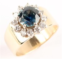 14KT YELLOW GOLD DIAMOND SAPPHIRE RING