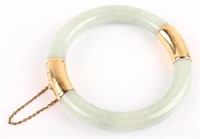 14KT YELLOW GOLD & GREEN JADE BANGLE BRACELET