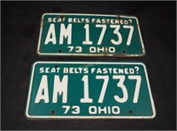 Matched Pair Vintage 1973 Ohio Car License Plates